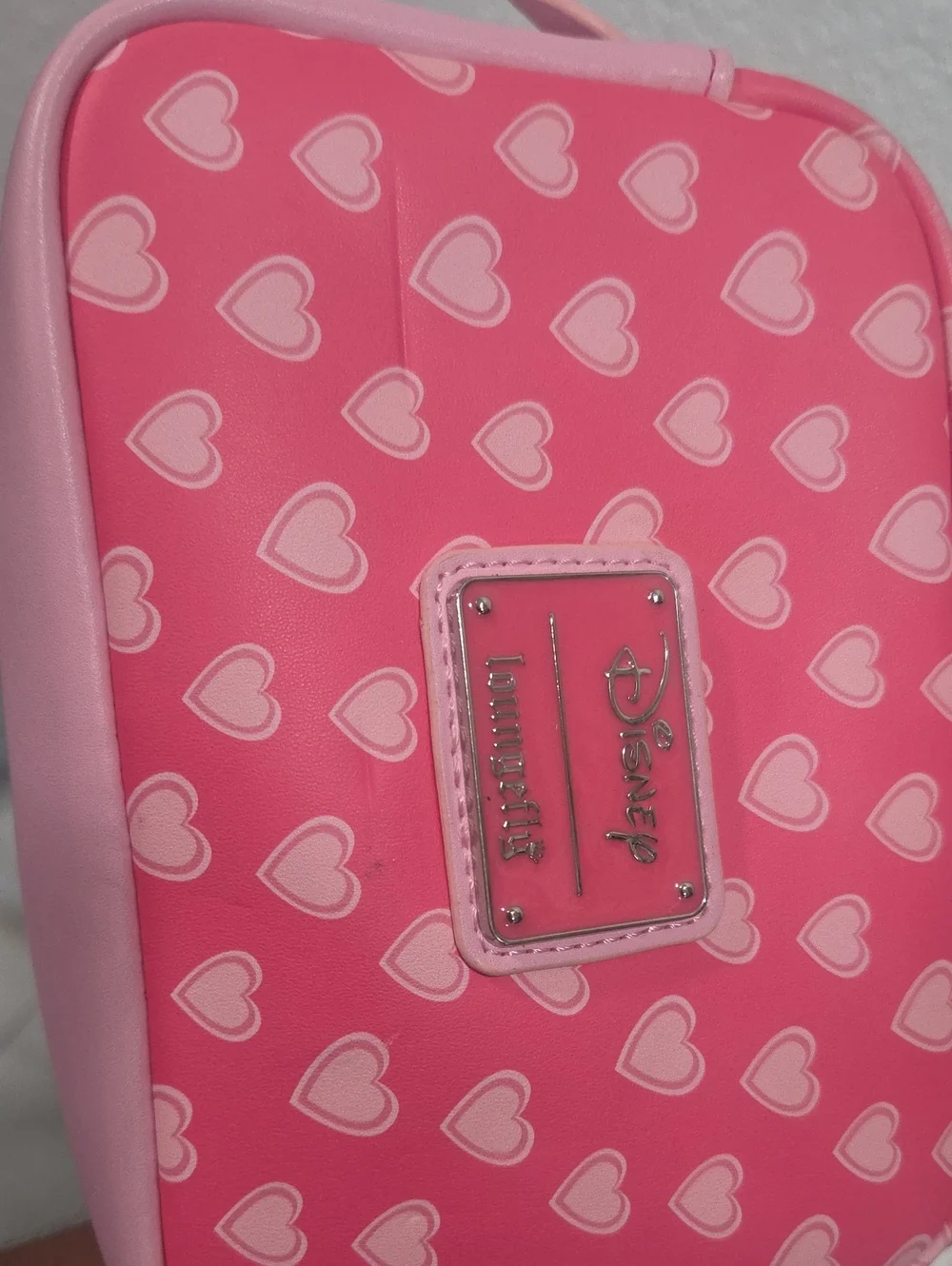 Pink Heart-Patterned Cosmetic Pouch with Gold Heart Charm